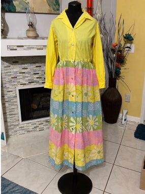 Vintage 70's Raymodes New York floral midi dress L